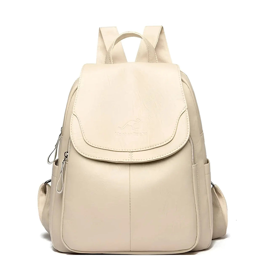 Vintage Leather Women's Backpack - Isabella-Beige-The Livary