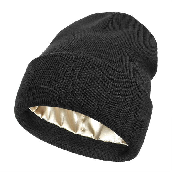 Winter Beanie with Silk Lining - Noor-Black-The Livary