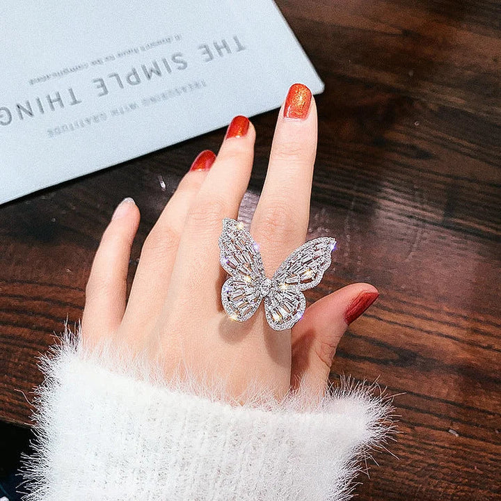 Crystal Butterfly Ring - Elena-Silver-The Livary