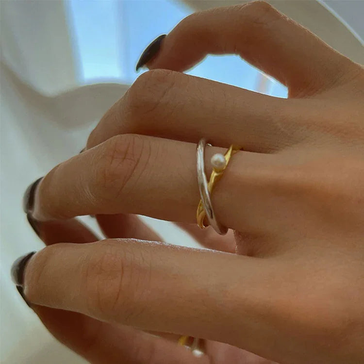 Sterling Silver Cross Ring with Pearl - Alina-The Livary