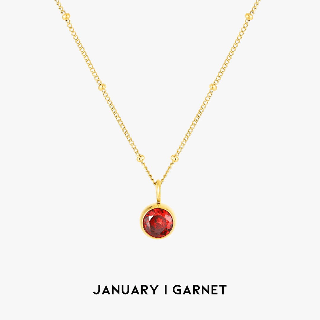 Birthstone Necklace - Aurora-January | Pomegranate-Gold-The Livary