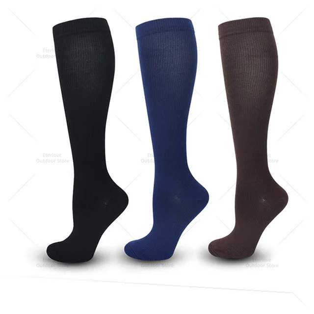 3 Pairs of Knee-High Compression Socks - FitSupport-Black Blue Brown-S-M (2.5-5)-The Livary