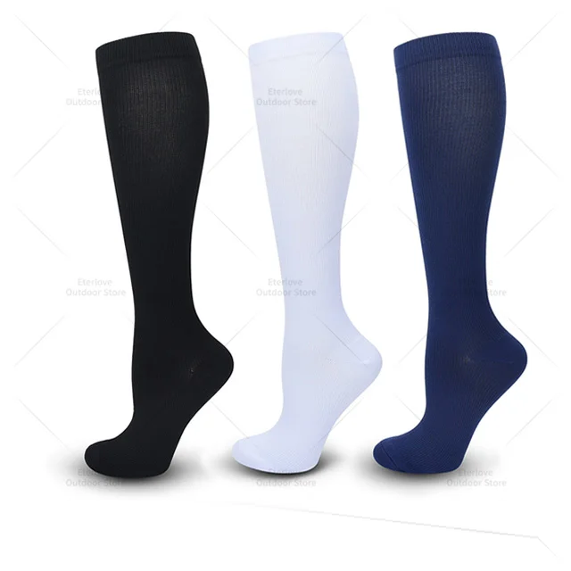 3 Pairs of Knee-High Compression Socks - FitSupport-Black White Blue-S-M (2.5-5)-The Livary