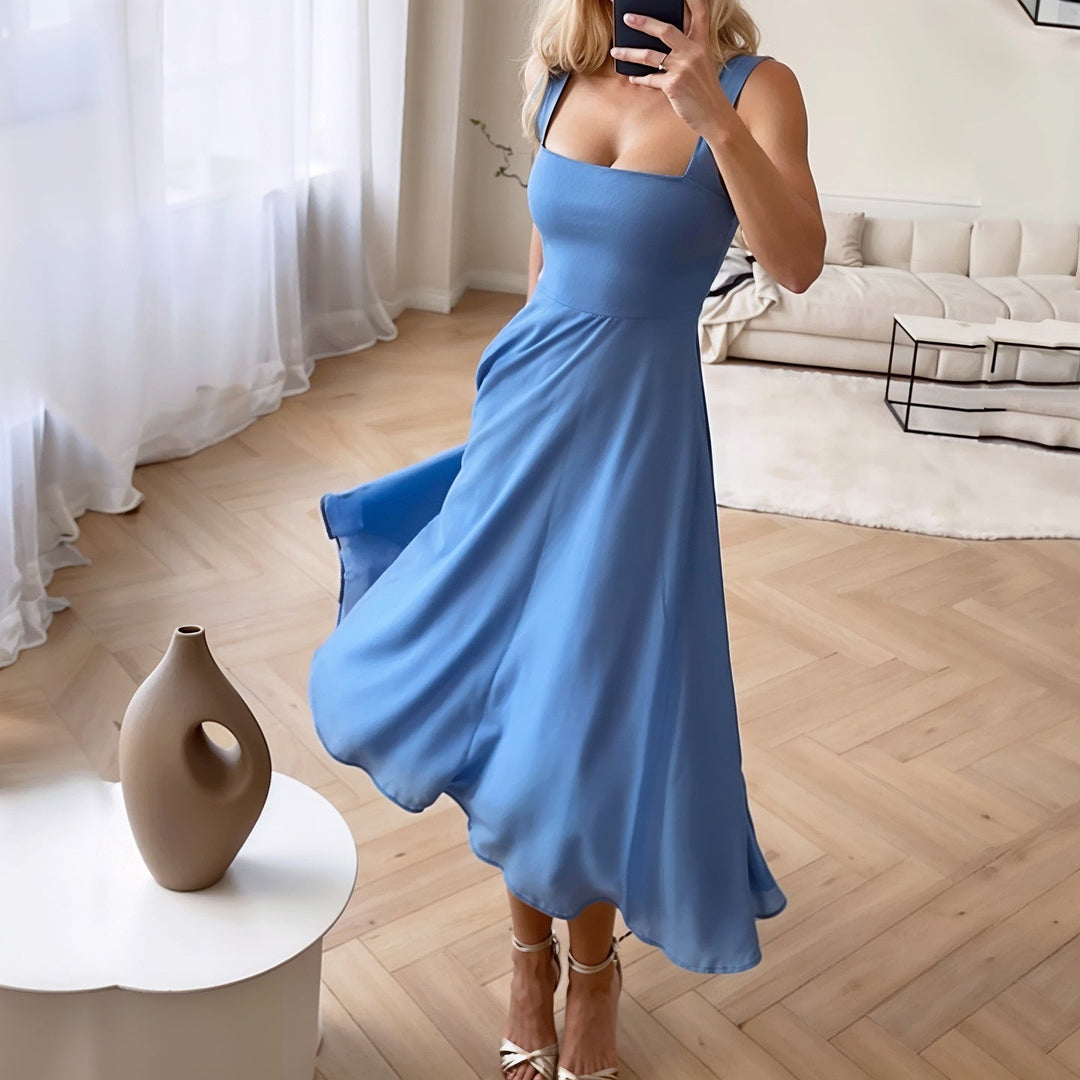 Sleeveless Airy Midi Dress with Flattering Fit – Marlene-Blue-XS-The Livary