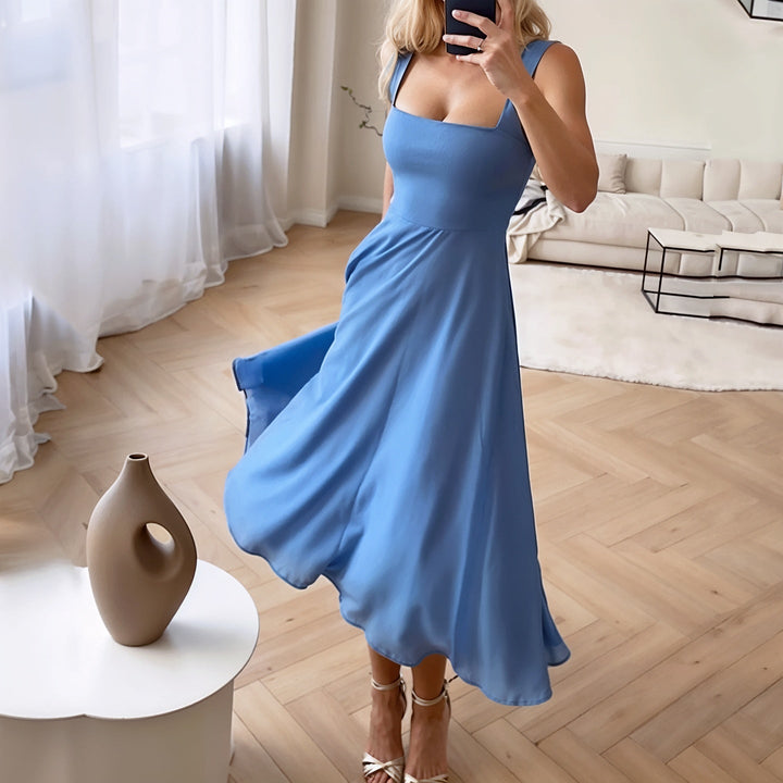 Sleeveless Airy Midi Dress with Flattering Fit – Marlene-Blue-XS-The Livary