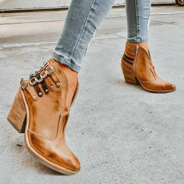 Ladies Ankle Boots with V-Cut and Buckle Detail – Léa-Black-4.5-The Livary