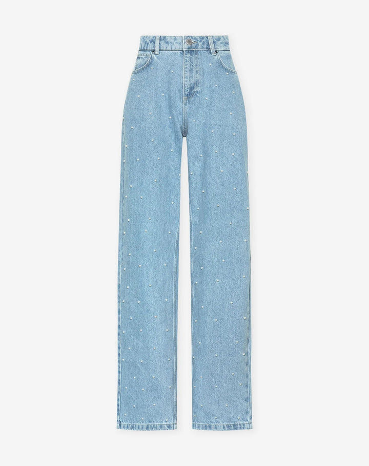Shiny Denim Jeans - StarStruck-S-Light Blue Pearls-The Livary