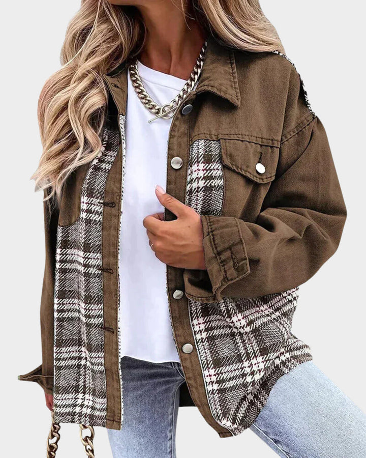 Women's denim jacket with modern chic – Amélie-Brown-S-The Livary