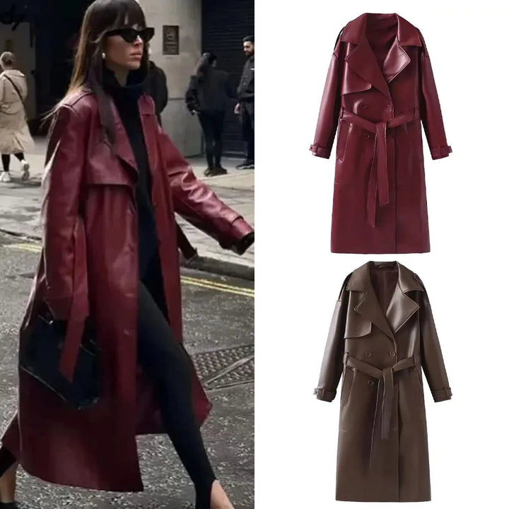 Stylish Vegan Leather Women's Jacket - Viviette-Brown-S-The Livary