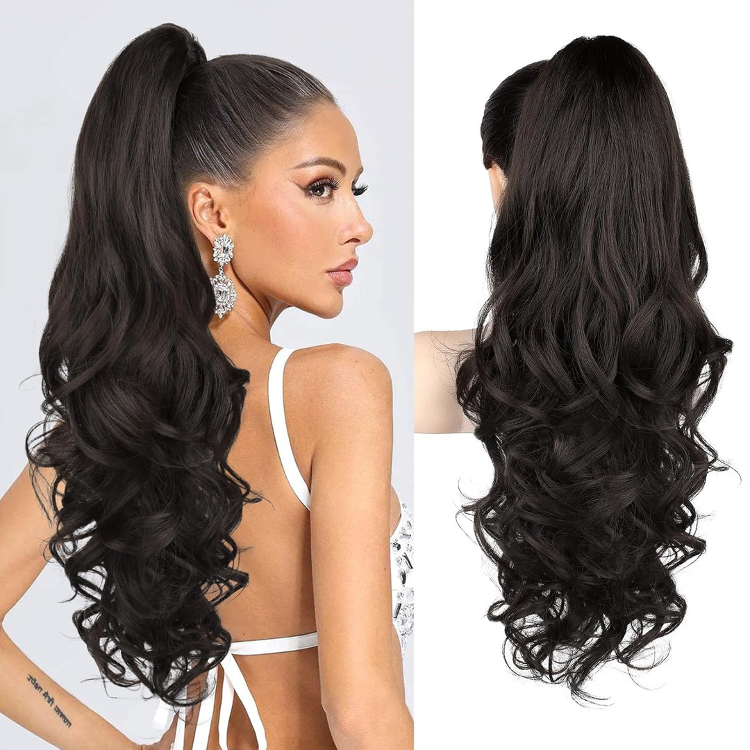 Hair extension Ponytail 21.7 inches – Veloura-Wavy-Dark brown-The Livary
