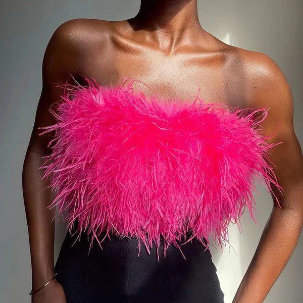 Boho Bandeau Top with Feather Detail – Luna-Pink-S-The Livary