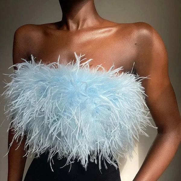 Boho Bandeau Top with Feather Detail – Luna-Light blue-S-The Livary