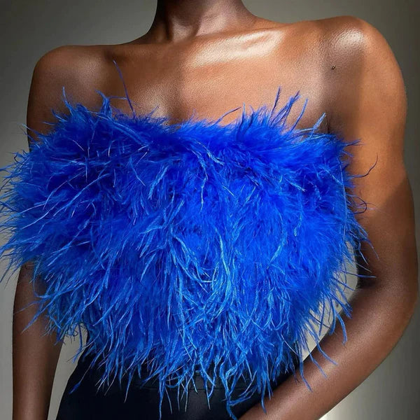 Boho Bandeau Top with Feather Detail – Luna-Blue-S-The Livary