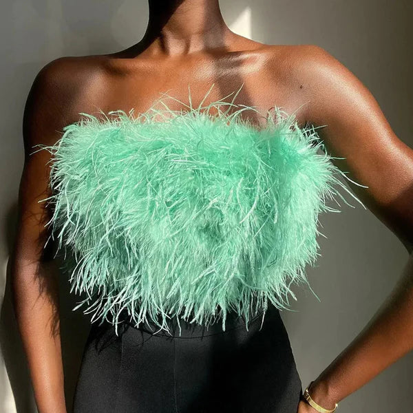 Boho Bandeau Top with Feather Detail – Luna-Green-S-The Livary