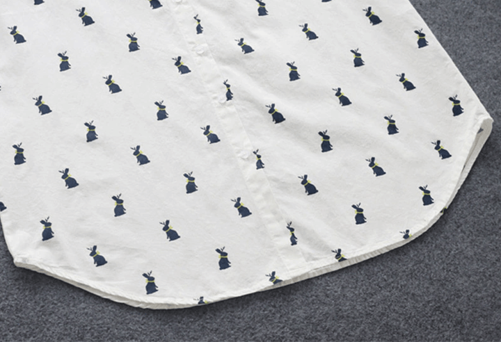 Playful shirt dress with rabbit print and lapel collar – Elina-S-The Livary
