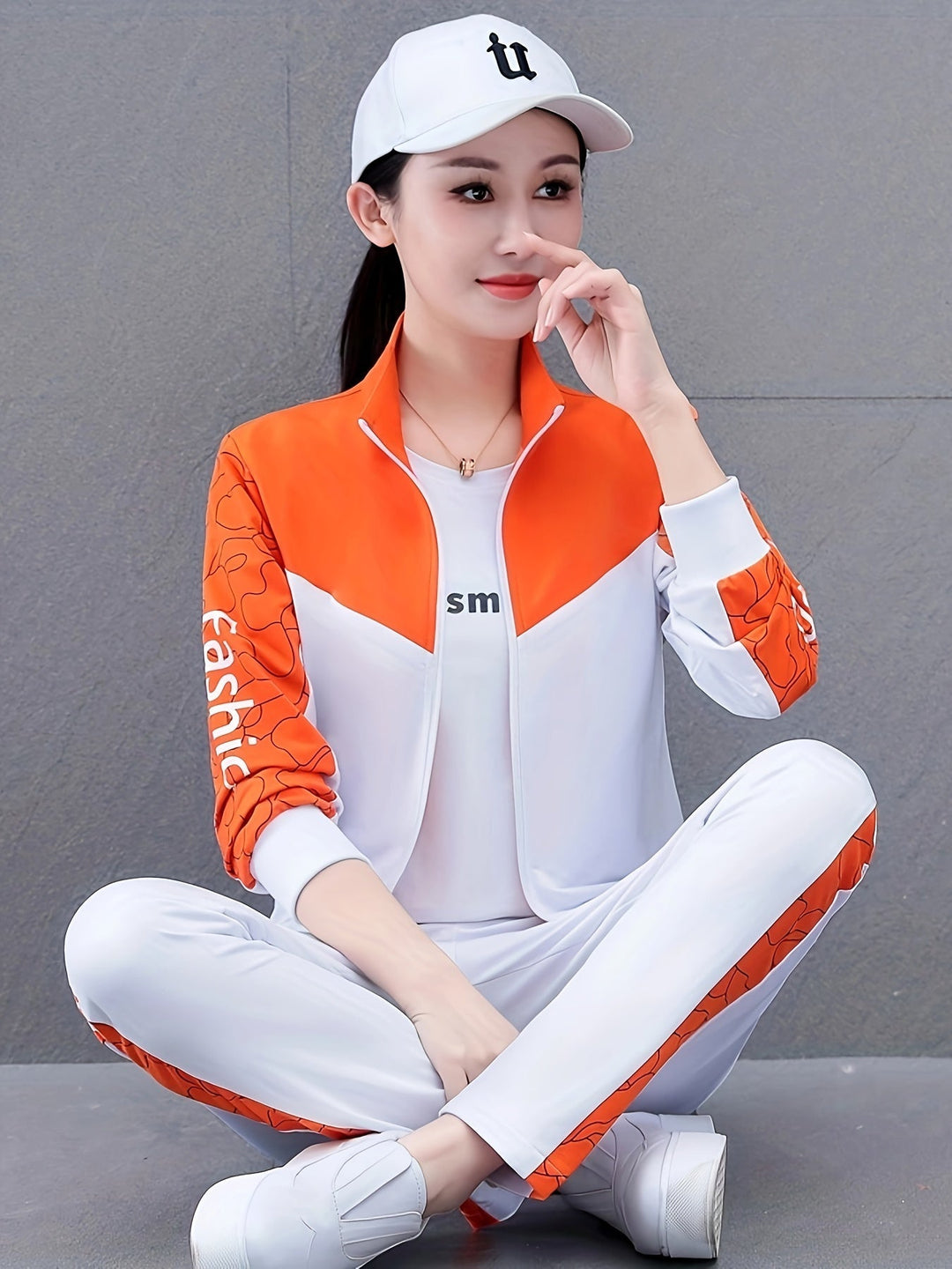 Comfortable and Stylish Tracksuit for Women - Sabine-Orange - White-M-The Livary