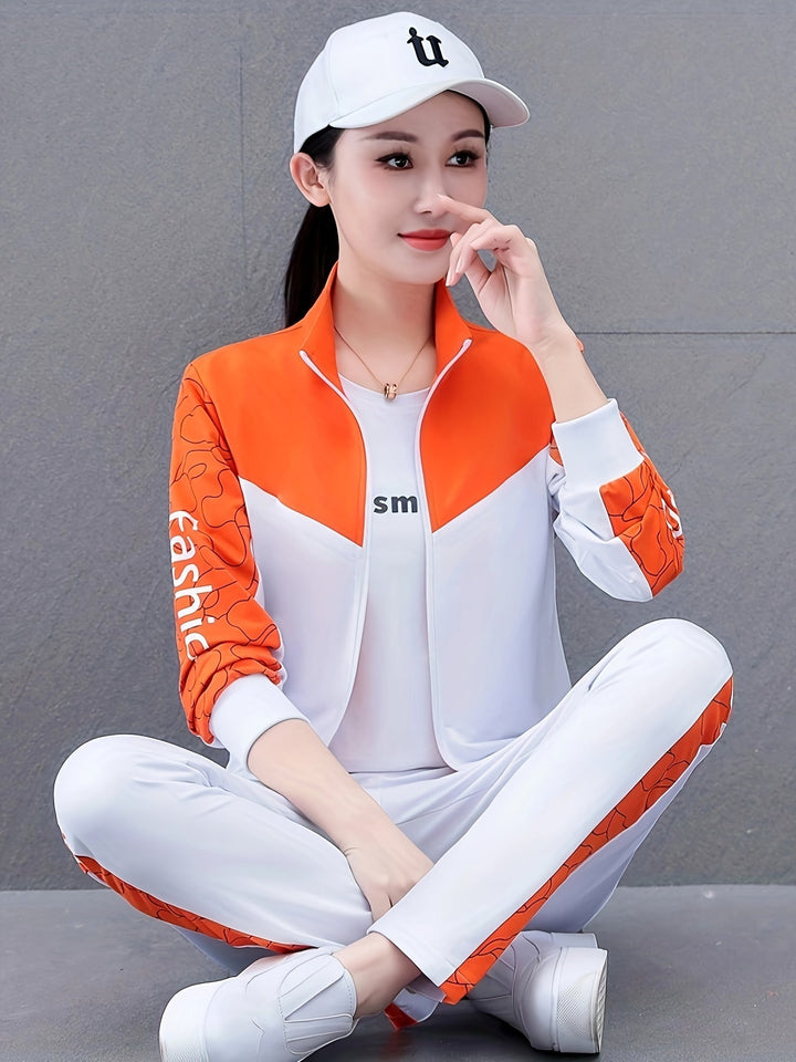 Comfortable and Stylish Tracksuit for Women - Sabine-Orange - White-M-The Livary