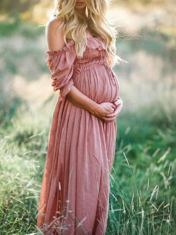 Boho Chic Maternity Dress with Boat Neck - Elora-Pink-S-The Livary