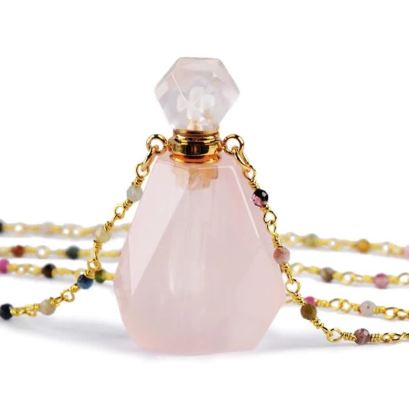 Crystal Perfume Bottle Necklace - Iris-Rose quartz-The Livary