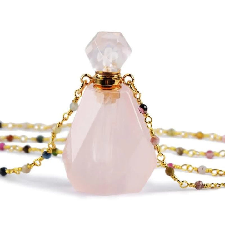 Crystal Perfume Bottle Necklace - Iris-Rose quartz-The Livary