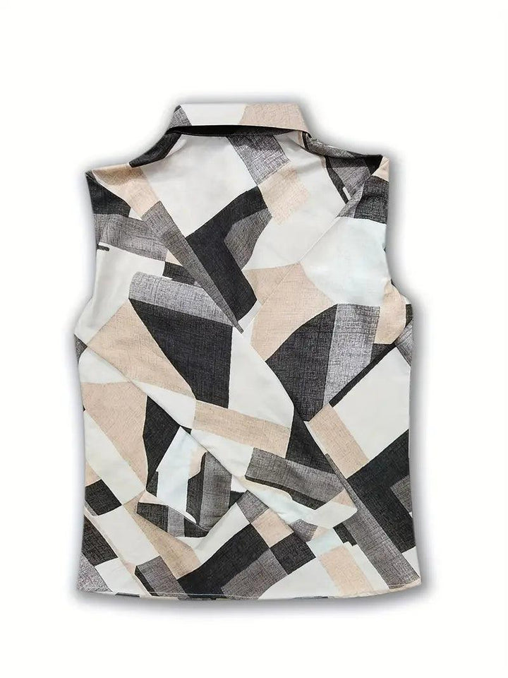 Trendy women's blouse with abstract pattern and button placket – Marlene-White-XS-The Livary