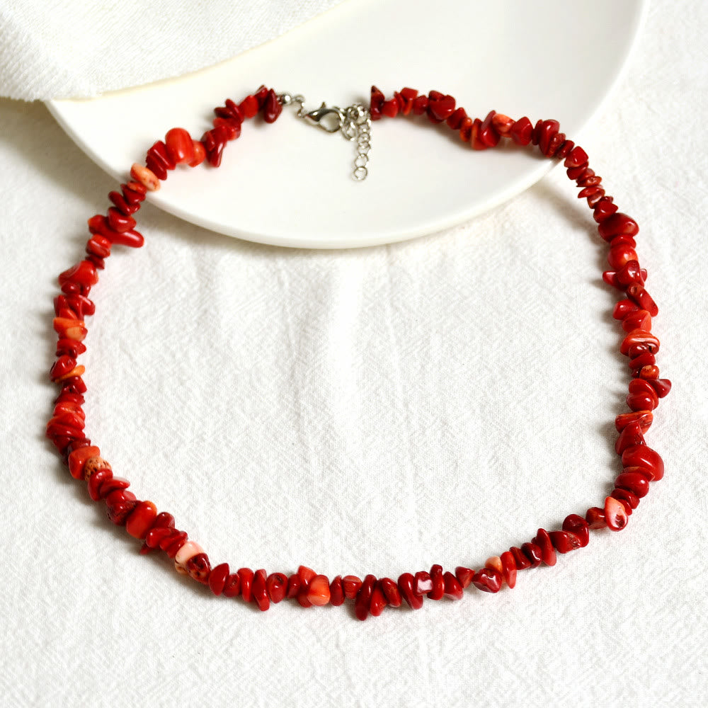 Stylishly Shaped Polished Crystal Necklace - Lina-Red Coral-The Livary