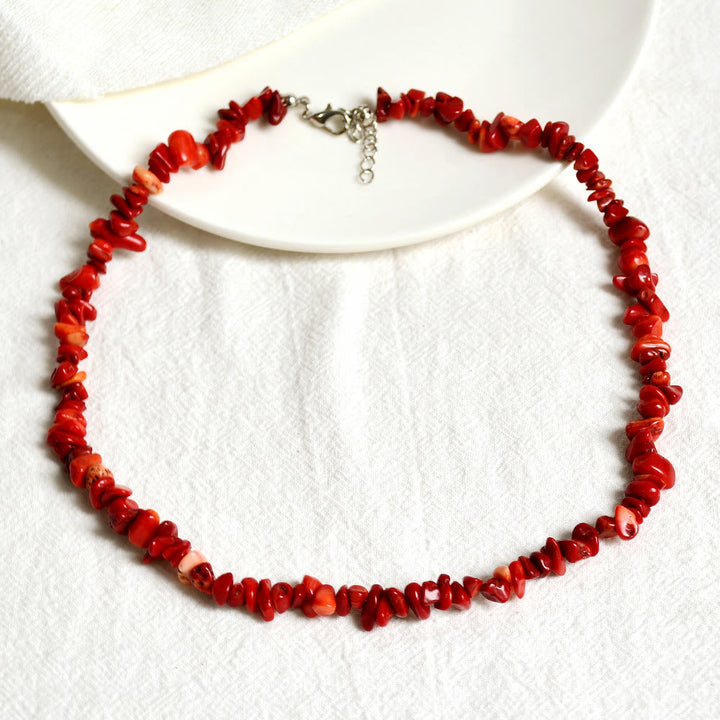 Stylishly Shaped Polished Crystal Necklace - Lina-Red Coral-The Livary