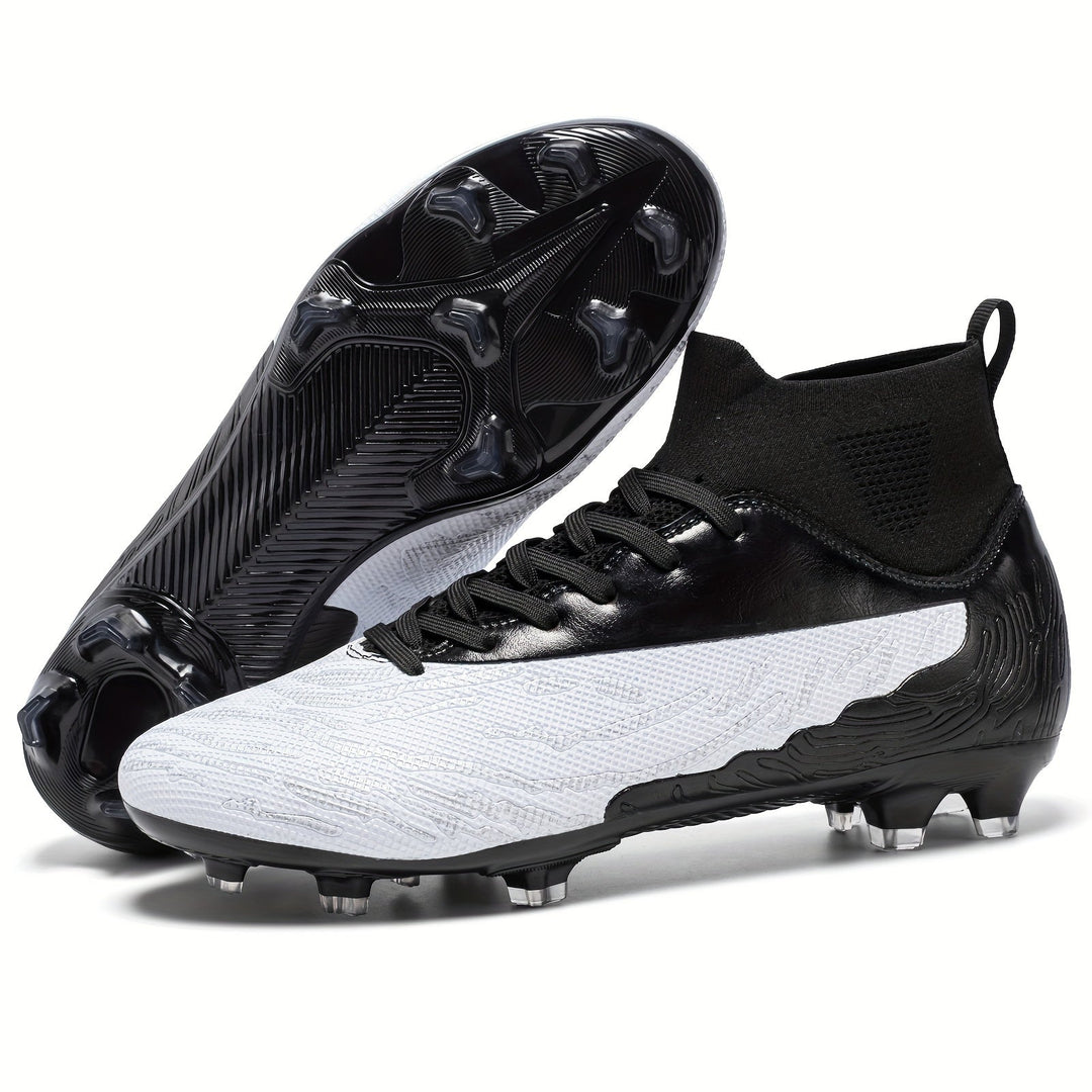 Men's Football Boots with Grip & High Ankle Design – Dario-Black White-7-The Livary