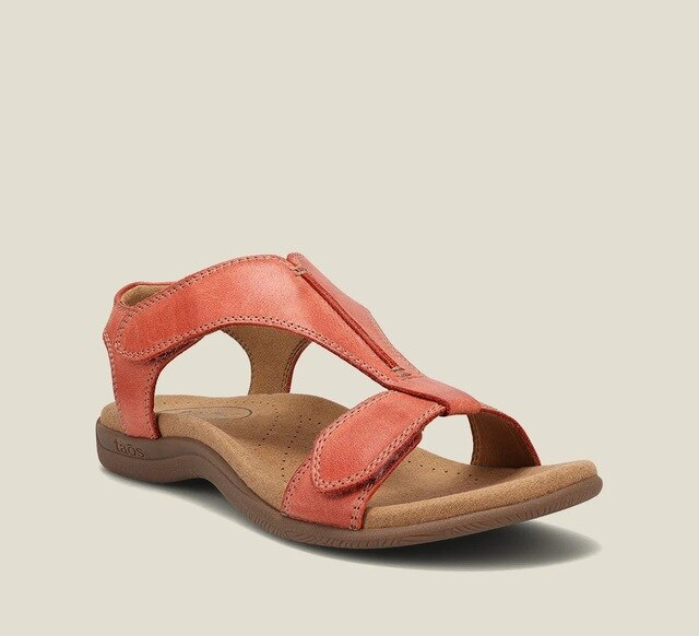 Orthopaedic ladies' sandals with wedge heel & comfort sole – Eleni-Orange-3-The Livary