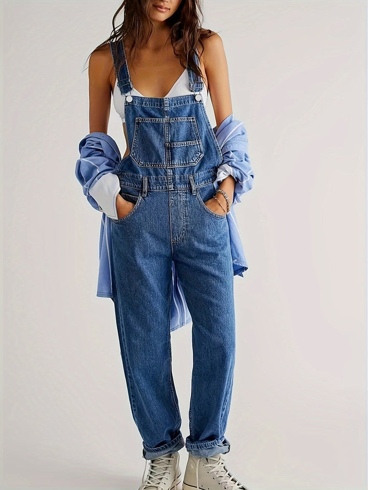 Stylish ladies' denim jumpsuit for everyday wear - CityEase-Navy blue-XS-The Livary