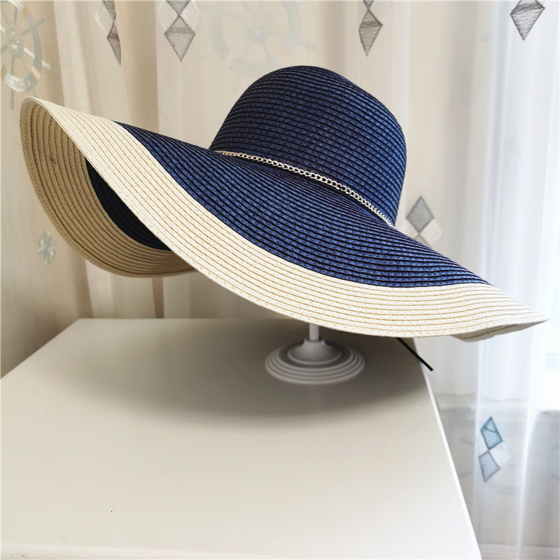 Ladies' summer hat with wide brim and UV protection – Lily-Navy blue-One size fits all-The Livary