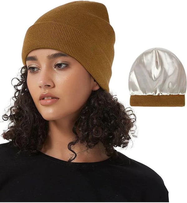 Winter Beanie with Silk Lining - Noor-Brown-The Livary
