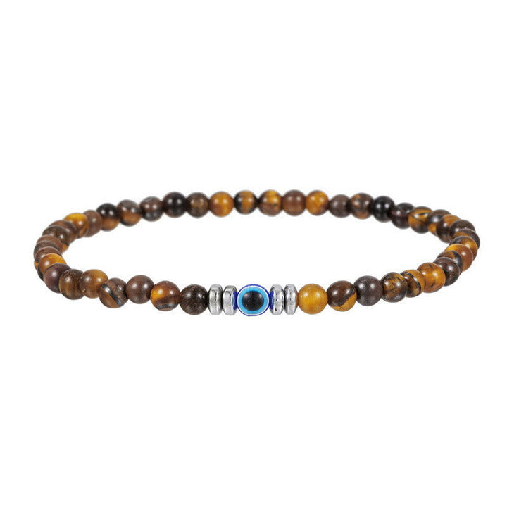 Men's 4mm Natural Stone Evil Eye Bead Bracelet - Thor-Tiger's eye-The Livary