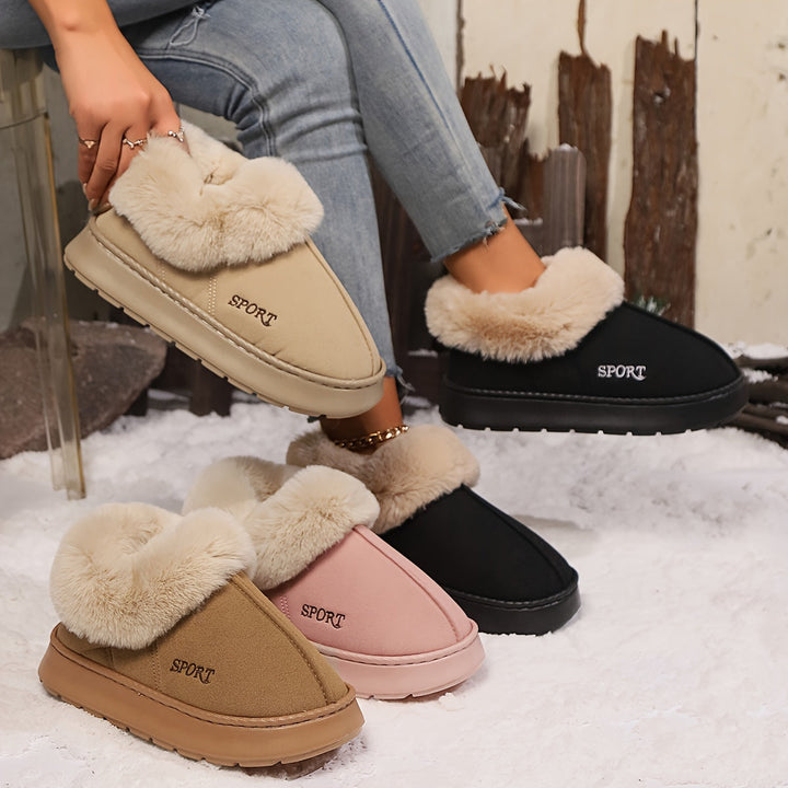 Warm Plush Ladies Slippers with Non-slip Sole - Sienna-Khaki-2.5-The Livary