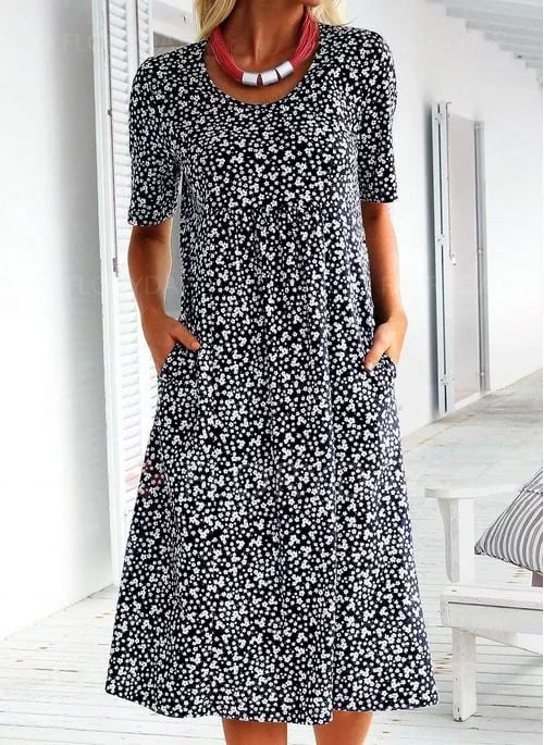 Stylish Floral Print Dress - Eva | The Perfect Light Summer Dress!-Black-S-The Livary