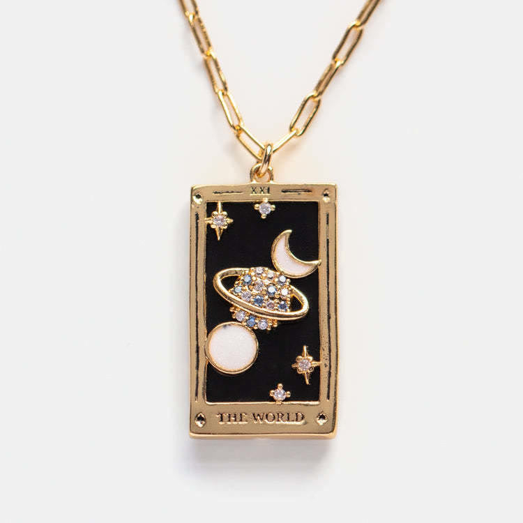 Zirconia Gold-Plated Tarot Drop Pendant Necklace - Amara-The World-The Livary