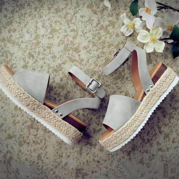 Ladies' wedge espadrille sandals with strap - Livia-Grey-3-The Livary