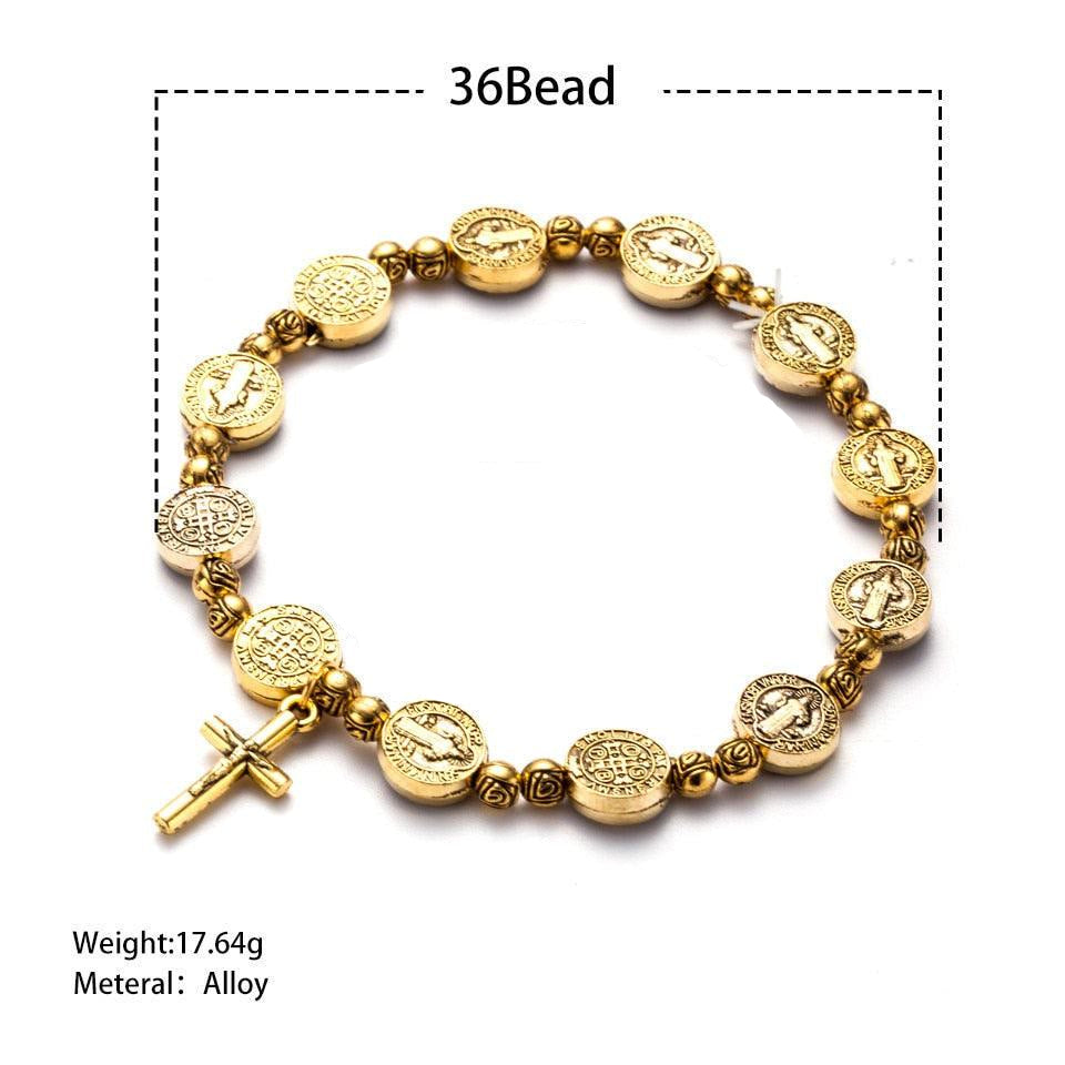 Gold and Silver Coloured Christian Cross Bracelet - Solana-Gold-The Livary