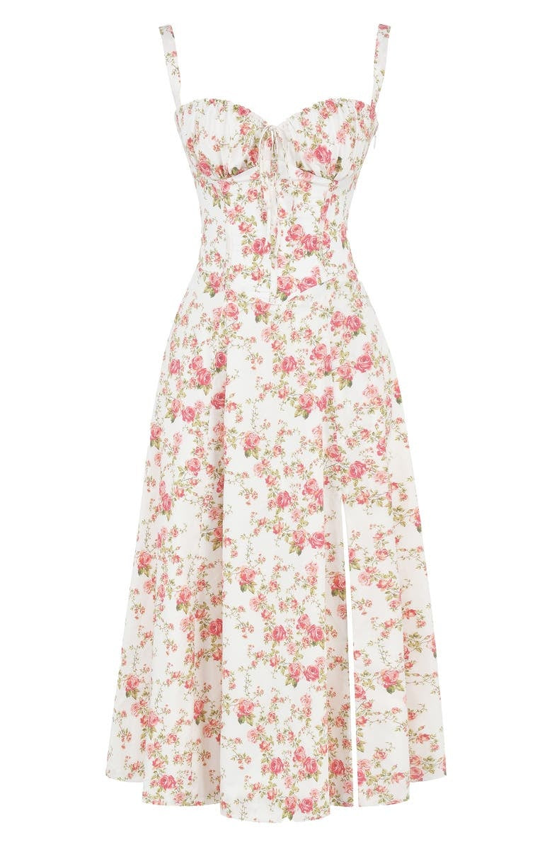 Bustier Summer Dress with Waist Shaper - Isabella-Knee length - 1 layer-Pink Flowers-XS-The Livary