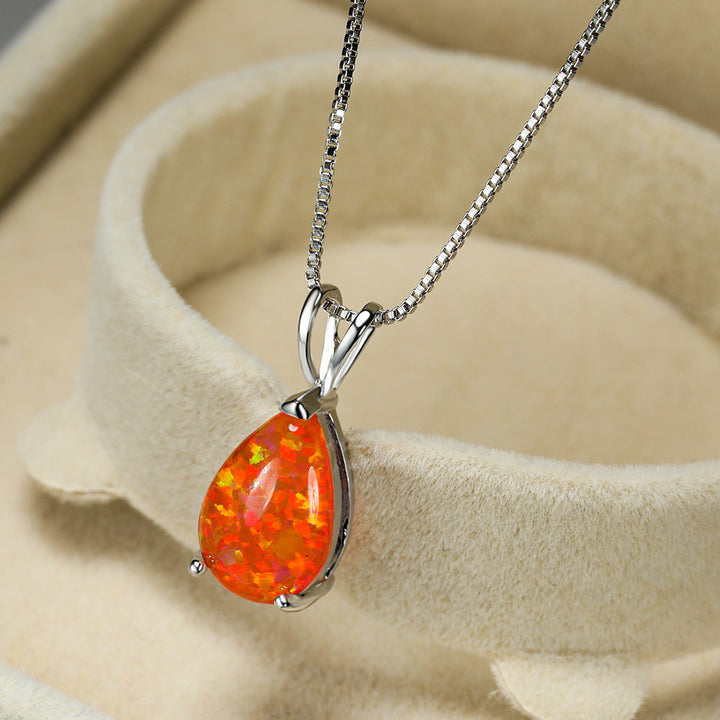 AA OUT OF STOCK Minimalist Drop Opal Pendant Necklace - Selina-Orange Opal-Silver-The Livary