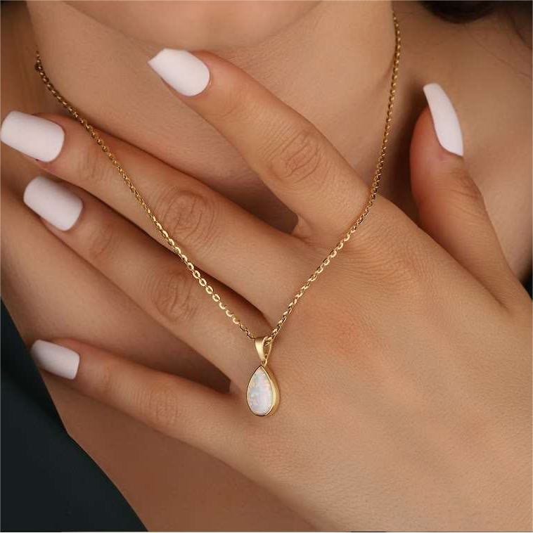18K Natural Opal Drop Pendant Necklace - Eloise-The Livary