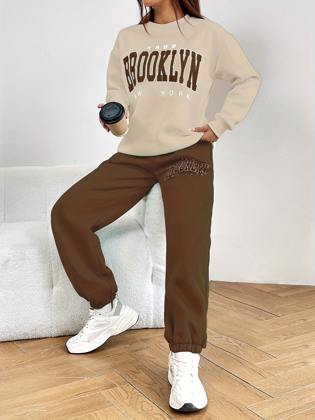 Two-piece Jogging Suit with Trendy Letter Print - Isabelle-Green-S-The Livary