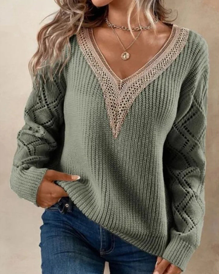Stylish V-neck Sweater - Selena-Green-S-The Livary