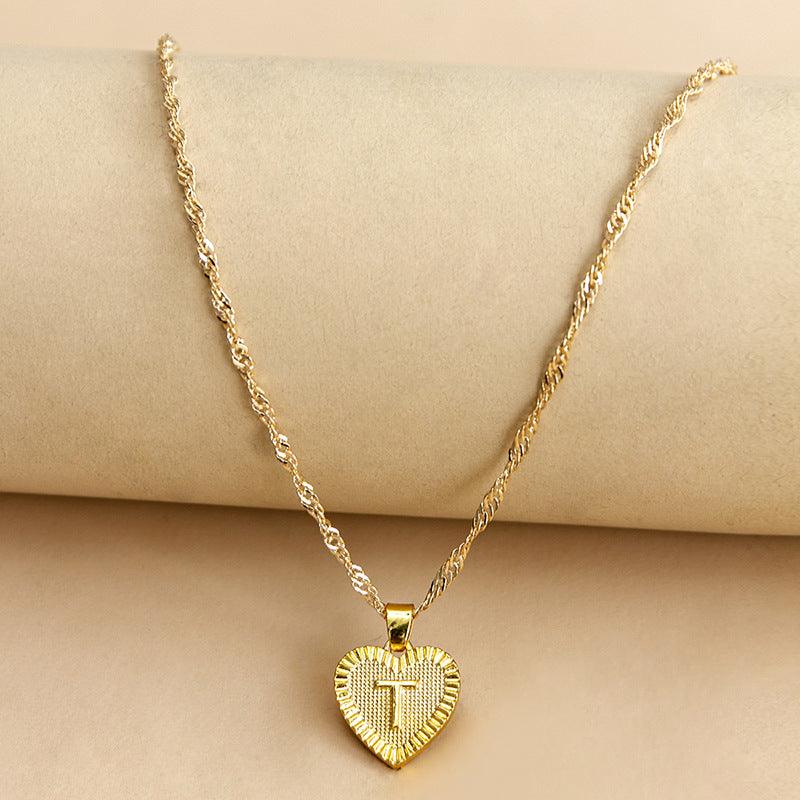 Gold Initial Heart Pendant Necklace - Amara-T-The Livary