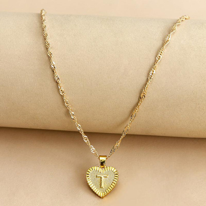 Gold Initial Heart Pendant Necklace - Amara-T-The Livary