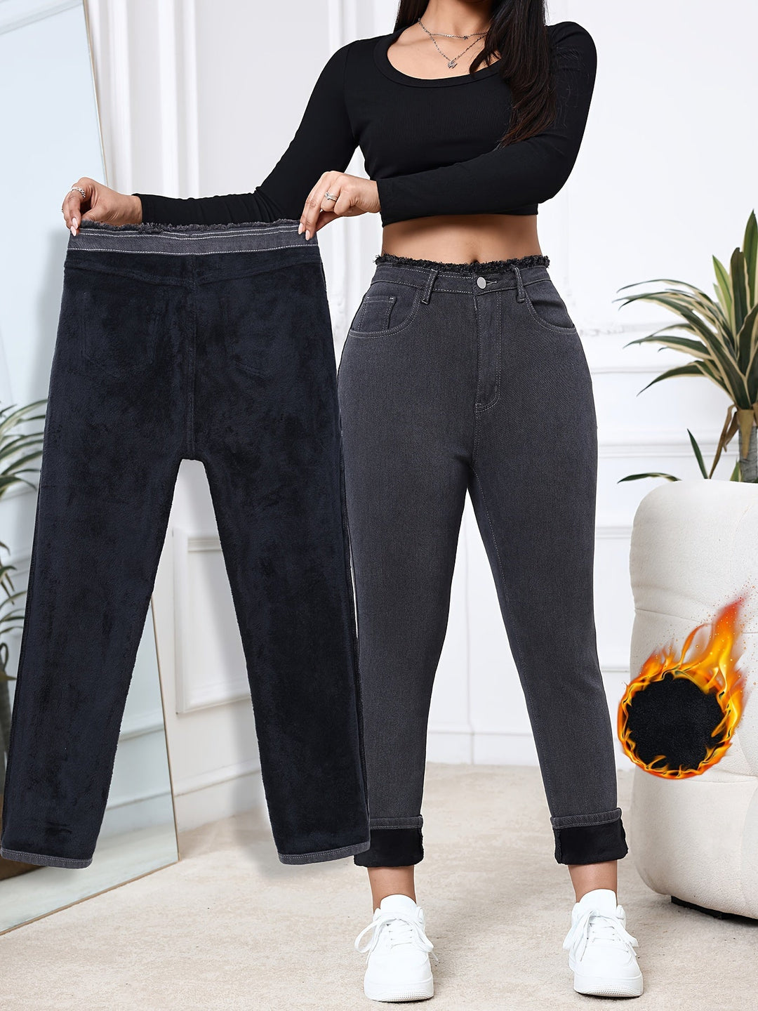 Fleece Lined Skinny Jeans - Eliana-XS-The Livary