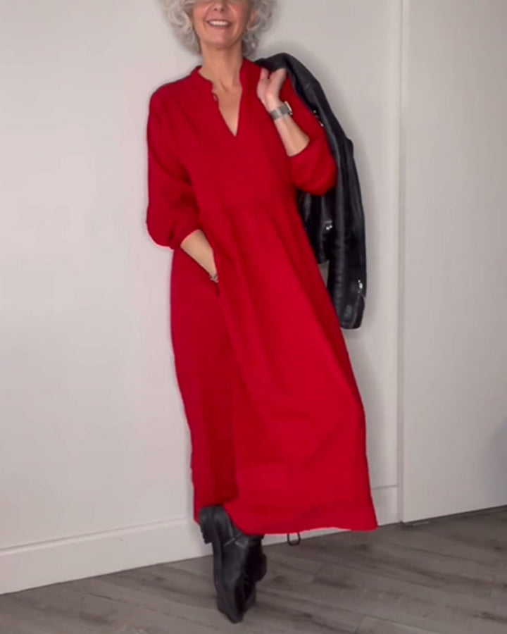 Classic Midi Dress with V-neck - Eleanor-S-The Livary