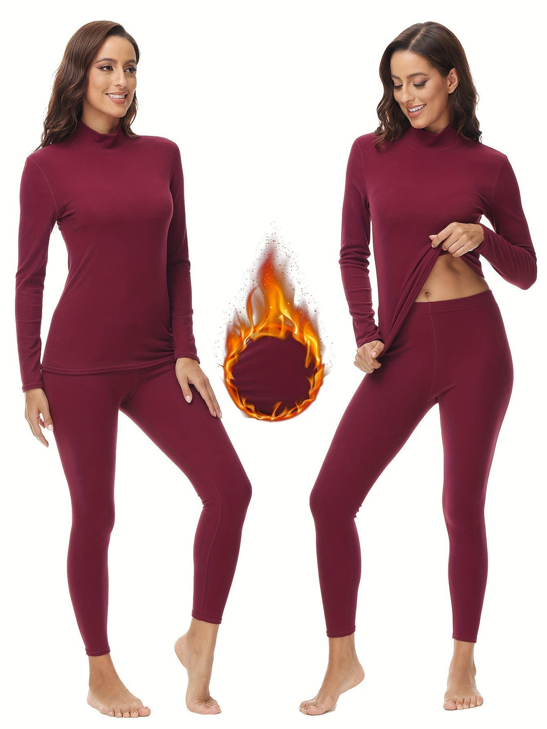 Two-piece Thermoset for the Cold Winter Months - Serena-Bordeaux red-XS-The Livary
