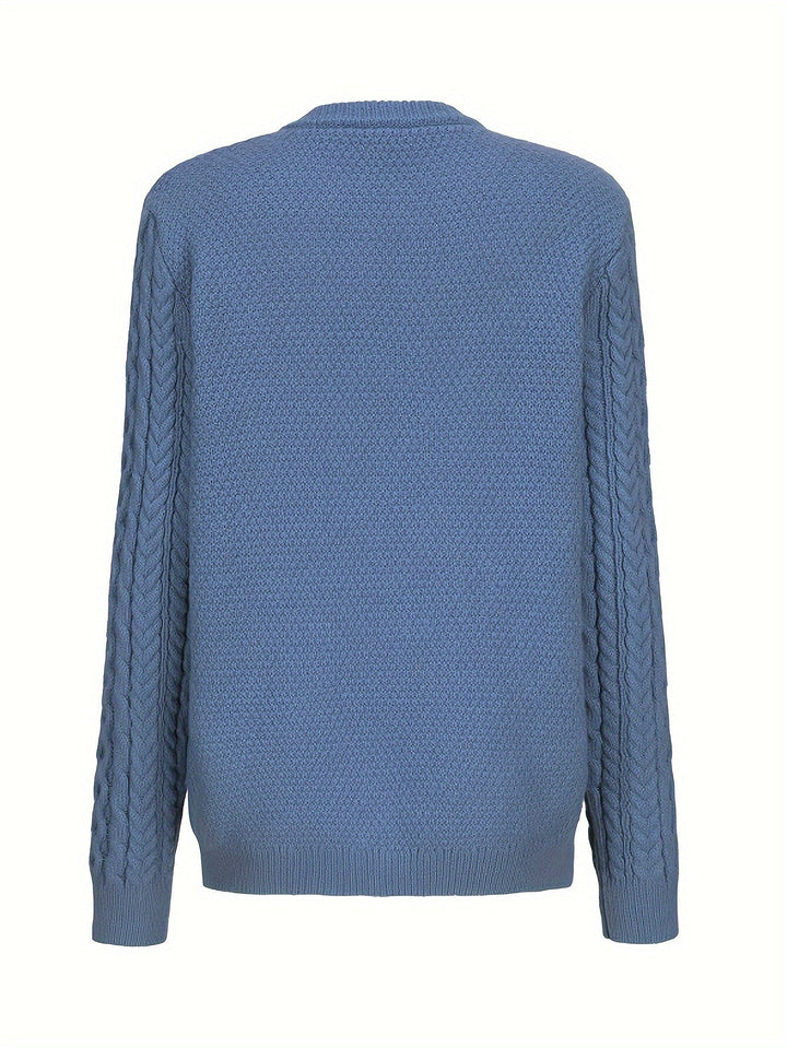 Plain Knitted Cardigan with Button Closure and Pockets - Olivia-Blue-S-The Livary