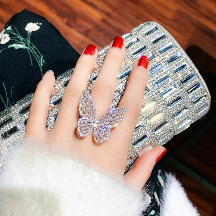 Crystal Butterfly Ring - Elena-Silver-The Livary